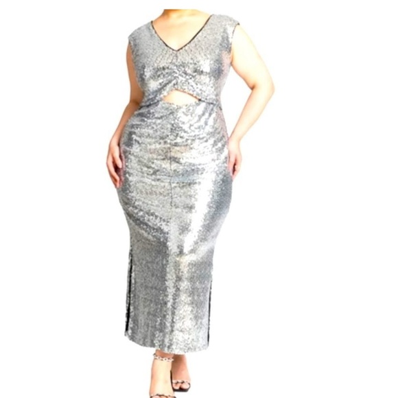 Eloquii Sequin Dress with Cut Out Size 14 Silver - Picture 1 of 8